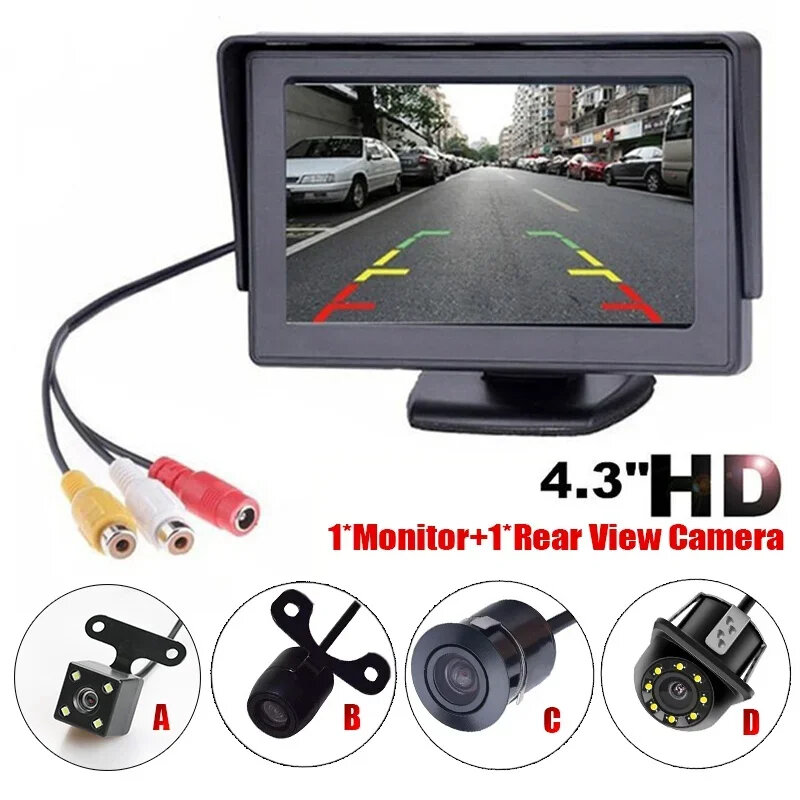 Monitor de marcha atrás para coche con cámara de visión trasera, Kit de cámara de respaldo, sistema de estacionamiento, Monitor de marcha atrás