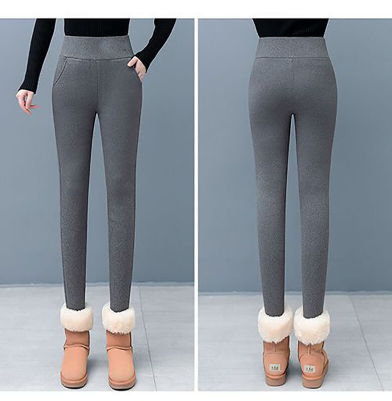 Harajuku-pantalones de lana de cordero gruesa para mujer, Leggings térmicos de cintura alta, cálidos, delgados, de terciopelo, ropa exterior de invierno, Y2k