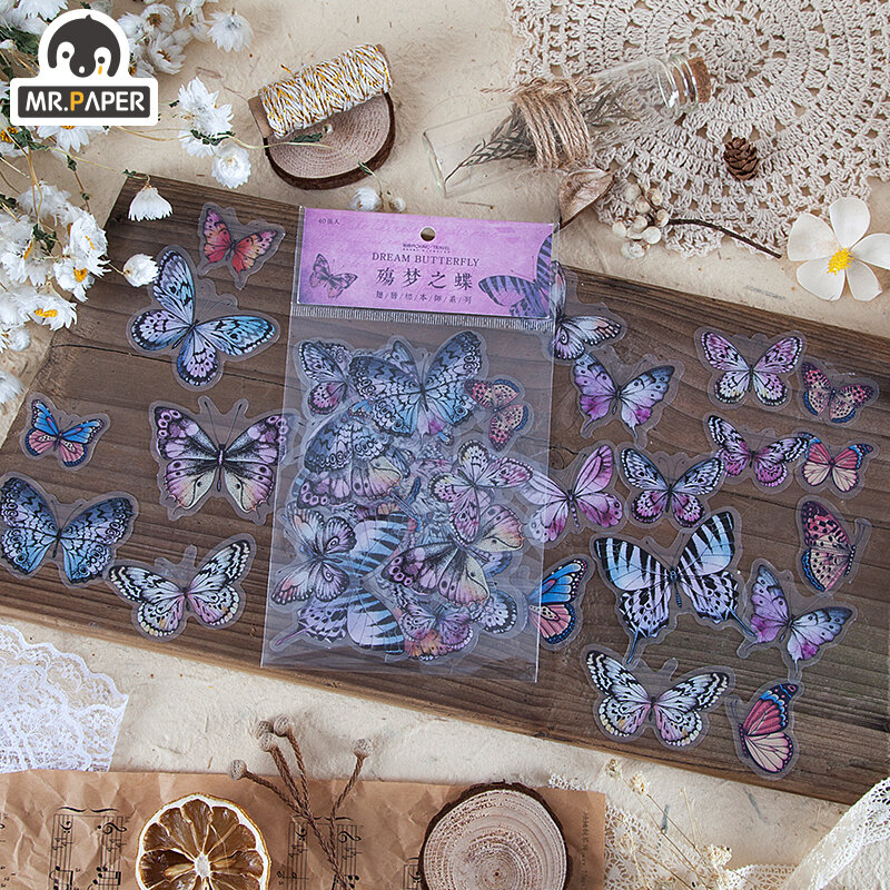 Mr.paper-pegatinas decorativas de mariposa para álbum de recortes, juguete de plantas, pegatinas de papelería DIY, 8 diseños, 40 unidades por lote