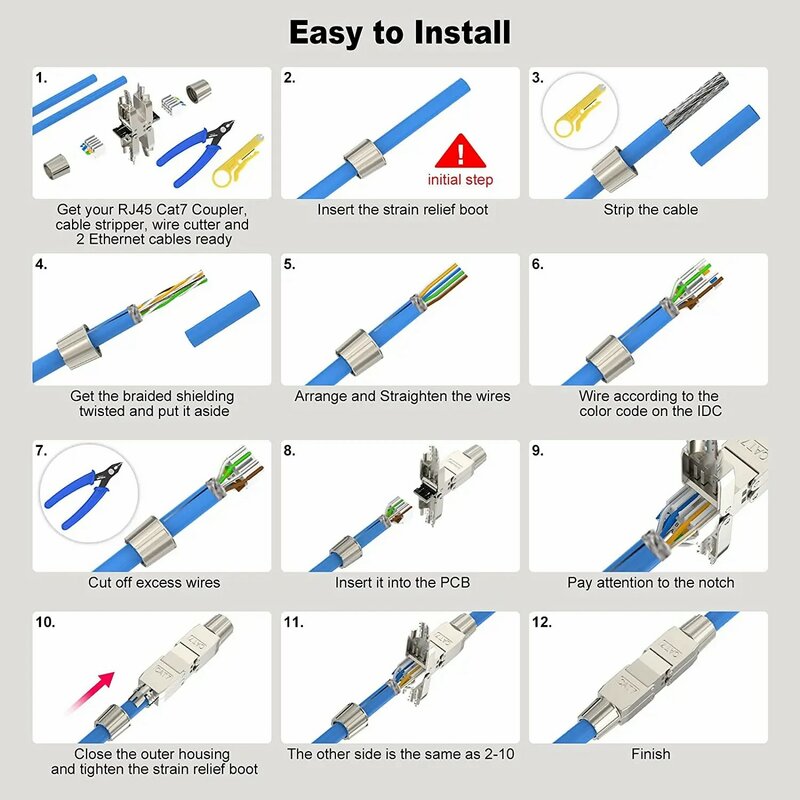 WoeoW LSA Network Cable Connector Tool-Free Cat7 Cat6a, RJ45 LAN Extension Shielded for Installation Cables Ethernet - 1PCS