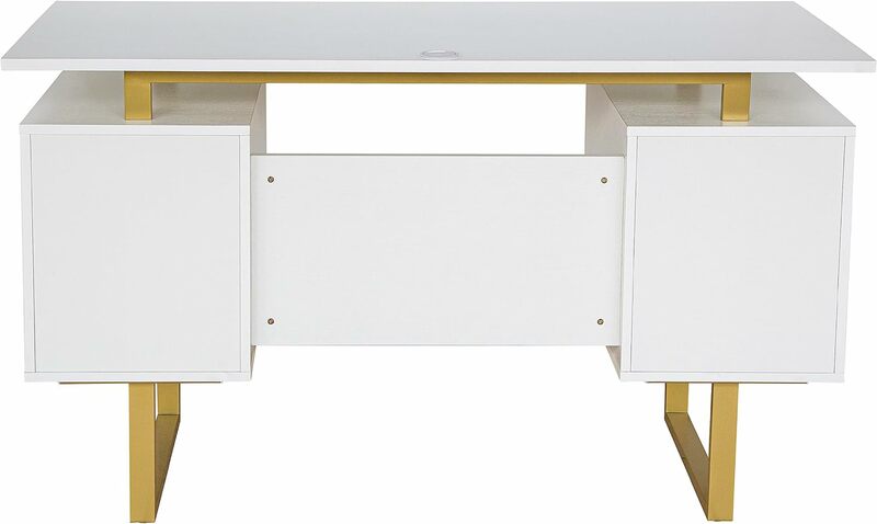 Techni Mobili Storage Drawers and Cabinet 51.25” W-Modern Office Large Floating Desktop Surface Desk, White/Gold