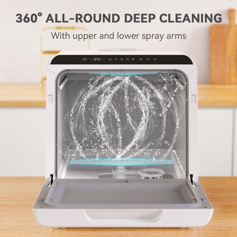 Portable Dishwasher Countertop, 5 Washing Programs Small Dishwasher with 5-Liter Built-in Water Tank, Baby Care, Air-Dry Functio