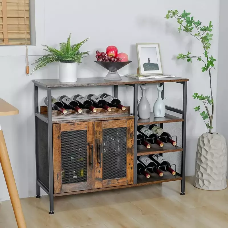Detachable Wine Rack With Glass Shelf Mesh Door Wine Cabinet Wine Display Cabinet Free Shipping Rustic Brown