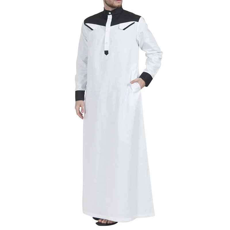 Wiosenny letni styl mody muzułmańskich mężczyzn z długim rękawem poliester Jubba Thobe muzułmańskie Abaya islamska odzież muzułmańskich mężczyzn odzież
