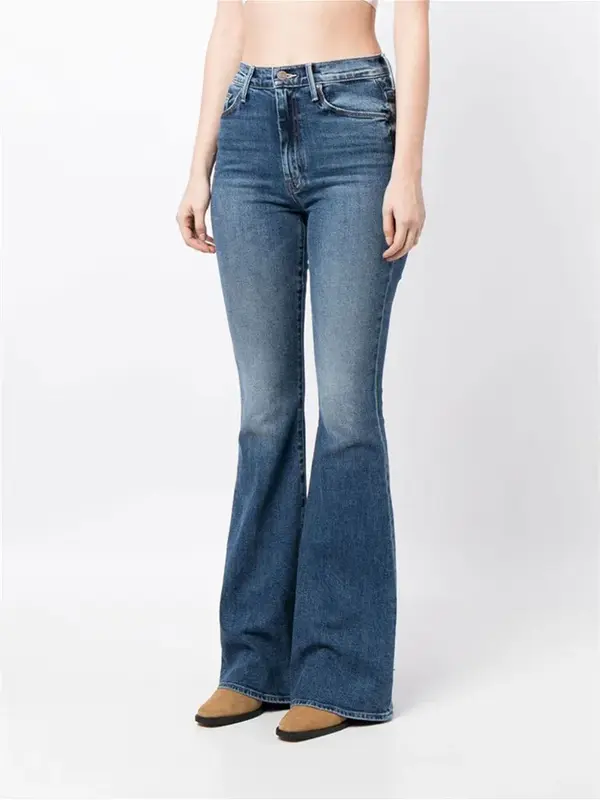 2024 primavera nuovi pantaloni in Denim sfumato per Jeans svasati a vita alta alla moda da donna