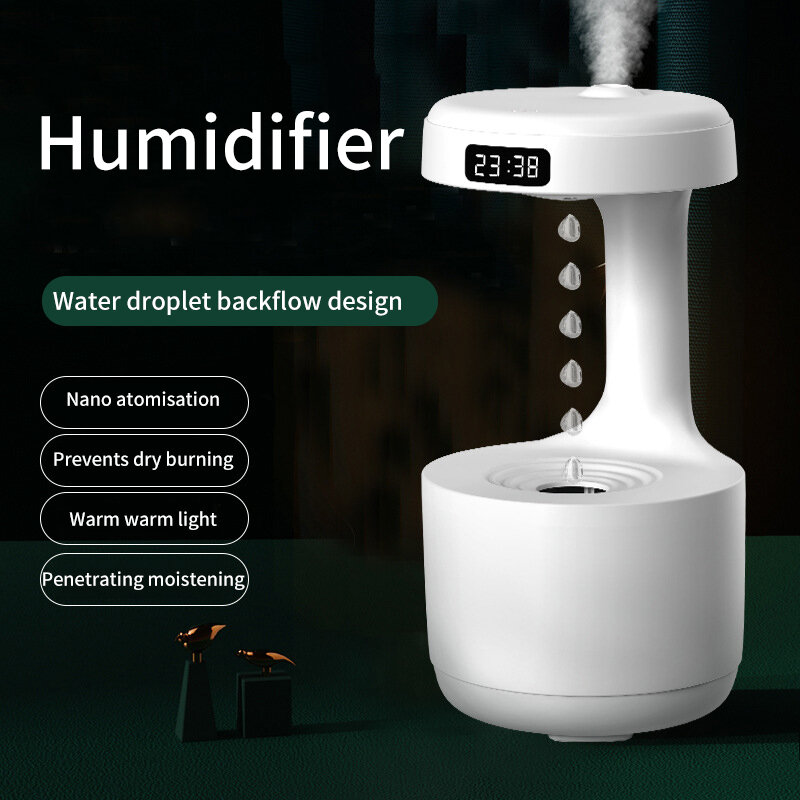 น้ำหยด Air Humidifier 800Ml Anti-Gravity Diffuser Night Light Humidifier สำนักงานห้องนอน Desktop LED อัจฉริยะหน้าจอ