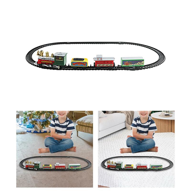 Mainan kereta listrik Natal, mainan kereta api klasik, kereta api mobil rel kecil untuk balita anak laki-laki dan perempuan 4 ~ 7
