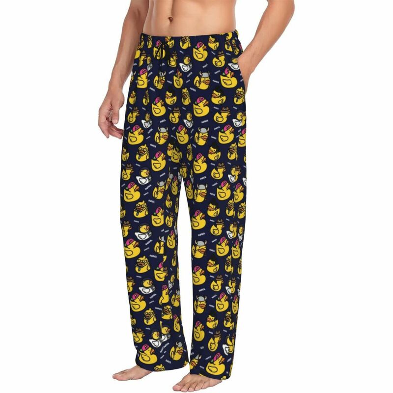 Custom Cartoon Animal Rubber Duck Pajama Pants Men's Lounge Sleep Stretch Sleepwear Bottoms with Pockets