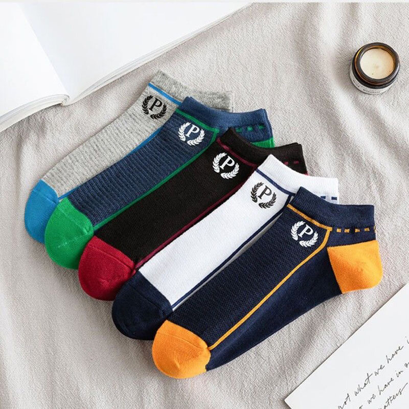 5 Pairs New Summer Men Mesh Socks Thin Casual Letter Stripes Breathable Comfortable Odor Resistant And Ankle Socks Wholesale
