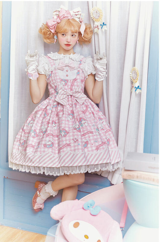 Dulce Lolita Jsk vestido de princesa con estampado de dibujos animados para mujer, lindo lazo de encaje, Vestidos con tirantes para fiesta, Mini Vestidos femeninos Harajuku Kawaii Y2k