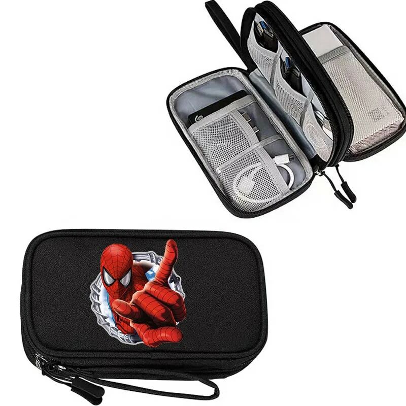 Spiderman Men's Clutch Storage Bag Organizer Cable Portable Travel Digital Product Bag Charging Treasure USB Data Man Bag Gifts