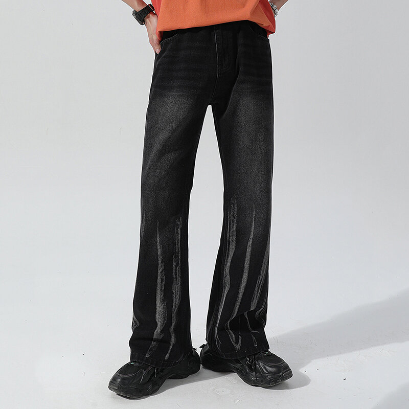 FEWQ-Jeans de perna reta da moda masculina, jeans americano, calça casual solta, calça larga, design tie dye, calça masculina, primavera