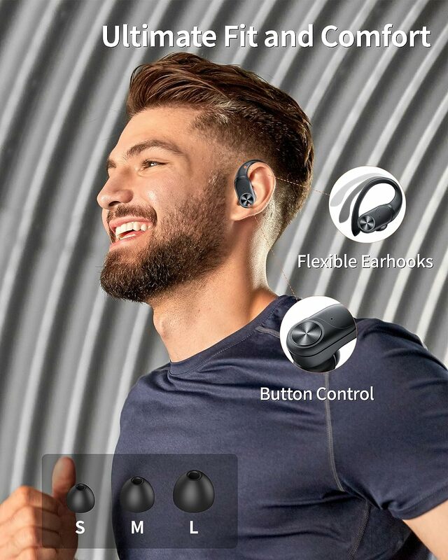 T60 Bluetooth Headphones Wireless Earbuds 80hrs Playtime Wireless Charging Case Digital Display IPX7 for TV Phone Laptop Olive