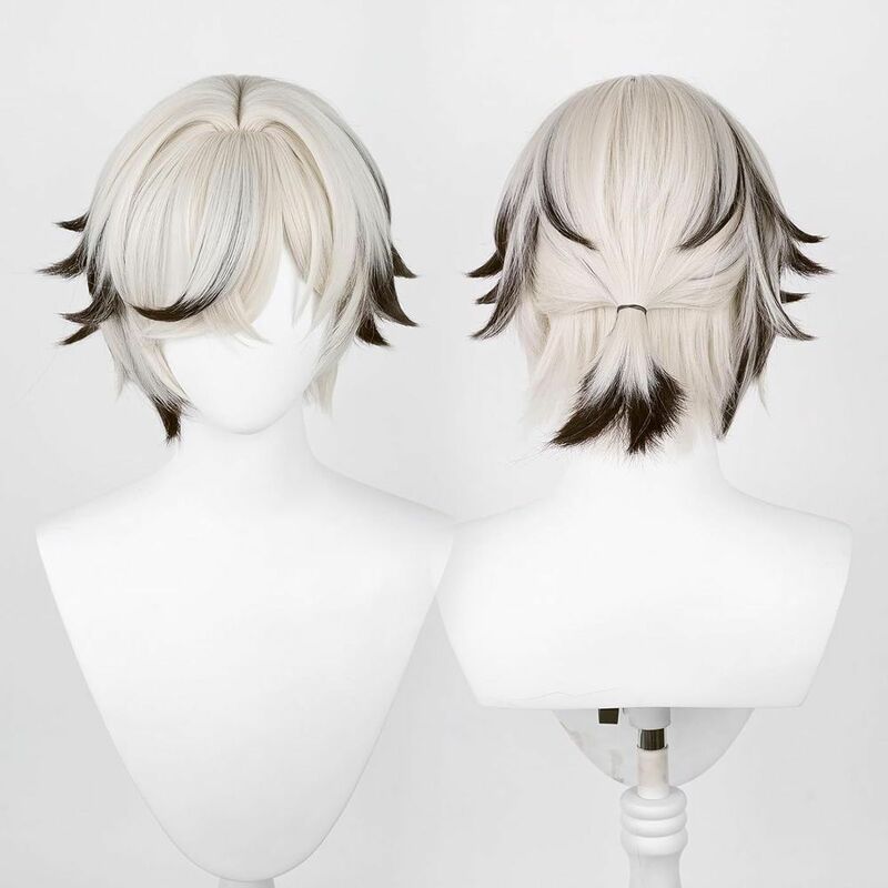 Wig Anime wig cos warna campuran dua warna rambut pendek wig sintetik anak laki-laki rambut Cosplay sintetis