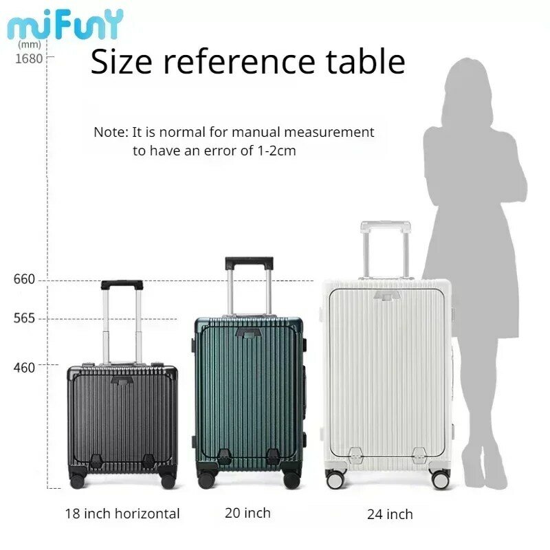 MiFuny Rolling Luggage Large Capacity Trolley Case Business Travel Suitcase Front Open Boarding Box on wheels With USB Code Case