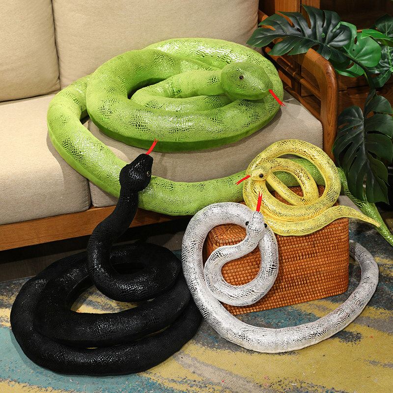 งูจำลองขนาด160-400ซม. ตุ๊กตาหนานุ่มงูตัวยาวขนาดยักษ์ยัดไส้สัตว์ plushie ของขวัญฮาโลวีนสำหรับเพื่อนแสนสนุก