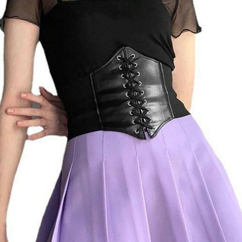 Self-perforated Waistband Belt Elegant Lace-up Corset Belt for Women Wide Elastic Waistband Faux Leather Body for Dress