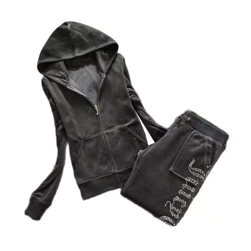 Fato de treino suculento feminino, moletons com bolso, calças e jaqueta, roupa de veludo, conjuntos de 2 peças