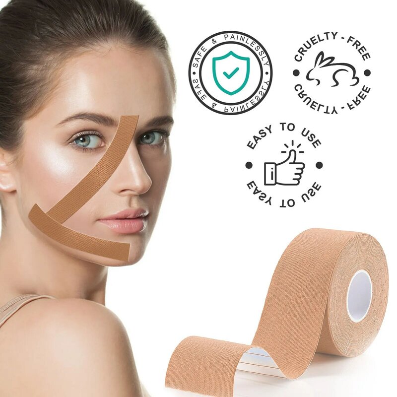 Cinta de kinesiología para el cuidado de la piel Facial, cinta adhesiva para eliminar arrugas, línea en V, cuello y ojos, 2,5 CM x 5M