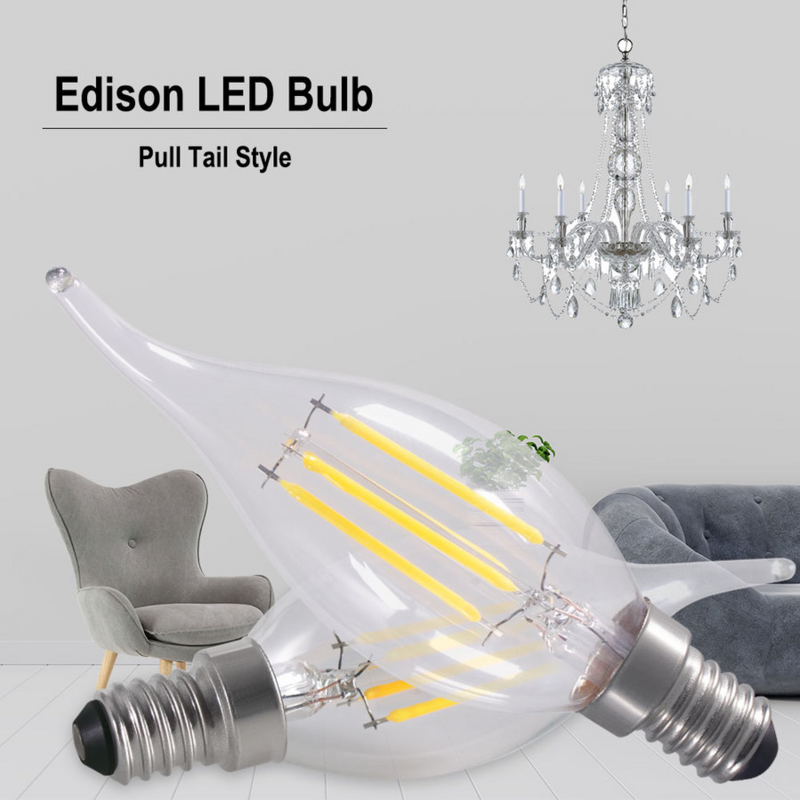 LED 전구 E14 2W/4W/6W 밝기 조절 에디슨 레트로 필라멘트 캔들 라이트 AC220V C35, 따뜻한/차가운 흰색 360 도 에너지 절약, 10 개
