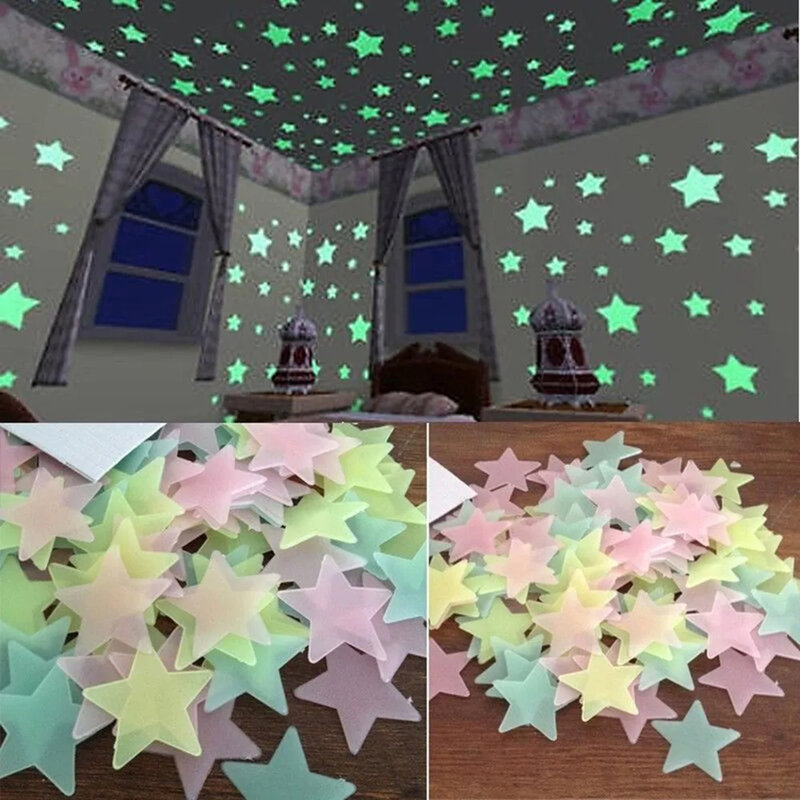 100 pezzi fluorescenti Glow in the Dark Stars adesivi murali per la decorazione delle stanze decorazioni per la casa