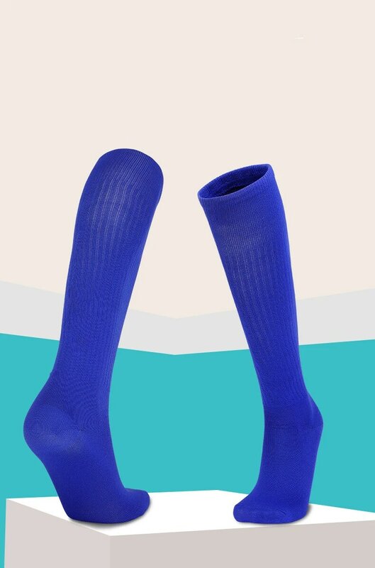 Calcetines largos deportivos profesionales para niños, medias de fútbol finas de Color sólido para entrenamiento, calcetines largos para hombres y niños