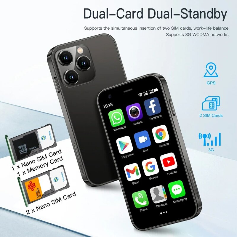 Servo Mini Smart Phone Puur Android Systeem 3.0 ''Display Wcdma Dual Sim Card Wifi Hotspot Gps 2Gb/16Gb Pocket Smartphone Type-C