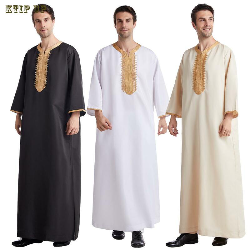 Mężczyźni szaty muzułmańskie islamska odzież dubaj arabski Abaya Kaftan Eid Mubarak modlitwa Maxi Jubba Thobe człowiek tradycyjny strój Kurta