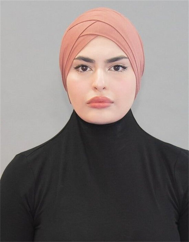 Criss cruz de algodão interior hijab chapéus jérsei muçulmano underscarf modal elástico turbante gorro lenço islâmico tubo bandana bonnet novo