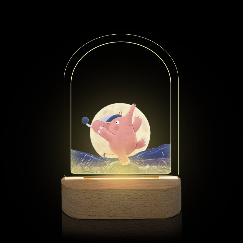 Luz Nocturna estéreo 3D USB para decoración de lámpara de dibujos animados, lámparas de cabecera para el hogar, decoración de habitación acrílica, lámpara de escritorio de madera LED universal