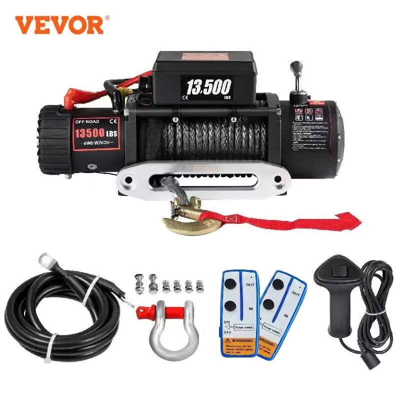Best Price EU Shipping VEVOR 13500LBS Electric Winch Synthetic 12V Tow Rope 27M/92FT Lifting Hoist for 4X4 Car Trailer ATV Truck