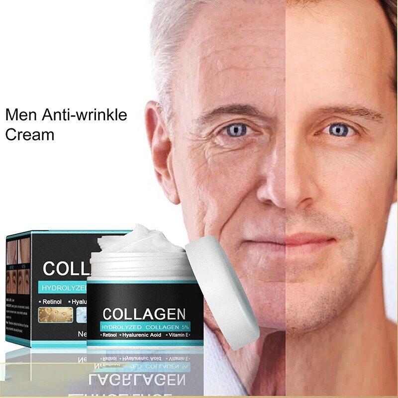 Cremas antiarrugas de colágeno activo para hombre, crema de vitamina E, belleza, desvanecimiento Facial, líneas finas, ácido hialurónico, cuidado de la piel Facial