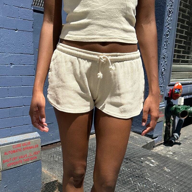 Y2K celana pendek estetika Low Rise Sweat, celana pendek Mini pinggang rendah kaki lebar musim panas kasual dasar tali serut