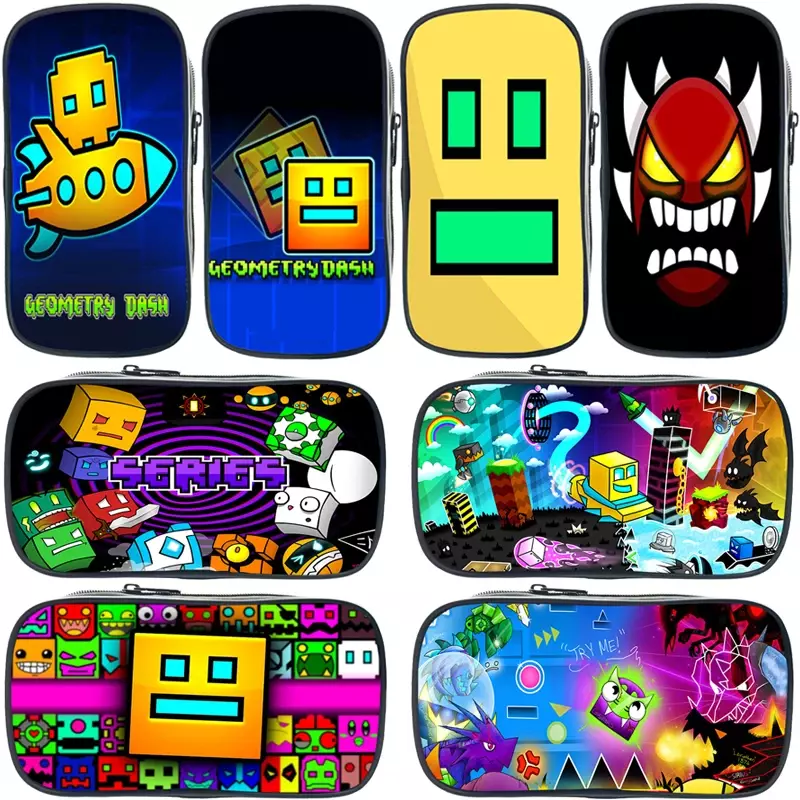 Angry Geometry Dash Pencil Case Funny Cartoon Pen Bag High Capacity Pencil Box School Storage Supplies Kids Stationery Pouch