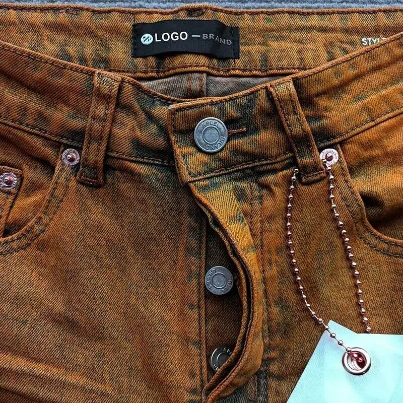 Wysokiej jakości 2024 nowe fioletowe markowe dżinsy amerykańska moda vintage mycia modne spodnie all-in-one