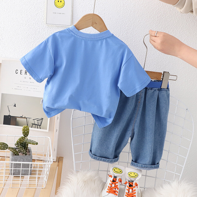 Conjunto de ropa de verano para bebé, traje de camiseta con letras y pantalones cortos, chándal informal para niño pequeño, 2 unidades