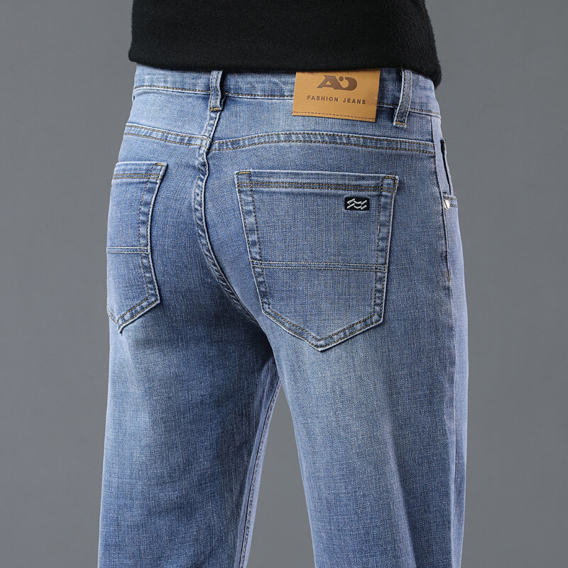 Stretch Straight Jeans Heren Zomerkleding Ultra-Dunne Zachte Business Broek Klassieke Blauwe Grijze Katoenen Denim Broek