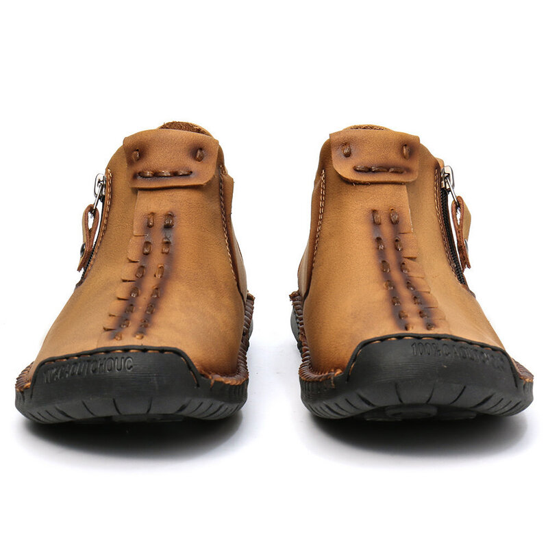 أحذية كاحل كاجوال مصنوعة يدويًا للرجال ، أحذية بسحاب للذكور ، الخريف ، الشتاء