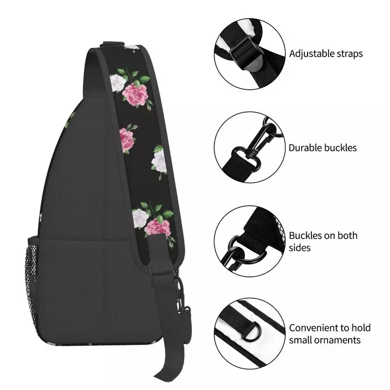 Bolsa tiracolo masculina, mochila de ombro para viagem, flores florais de aquarela, pétalas de rosa e estilinete de folhas