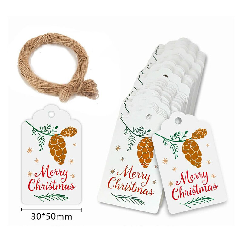100 pçs natal tag dos desenhos animados kraft papel pingente cartão presente etiqueta com corda de suspensão feliz natal árvore ornamento 2023 ano novo