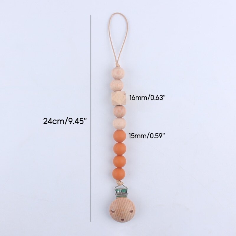 Wooden Nipple Clip Teething Bead Pacifier Anti-Lost Chain Soother Clip Baby Teether Toy Hanging Clip Nursing Accessories