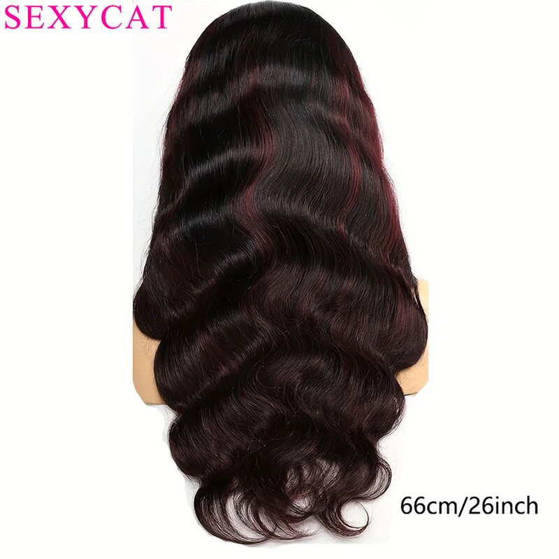 Peruka z ludzkich włosów 1B/99J bezklejowe peruki ludzkie włosy wstępnie oskubane wstępnie wycięte 13x4 HD koronkowa peruka podkreślająca ciemny burgund