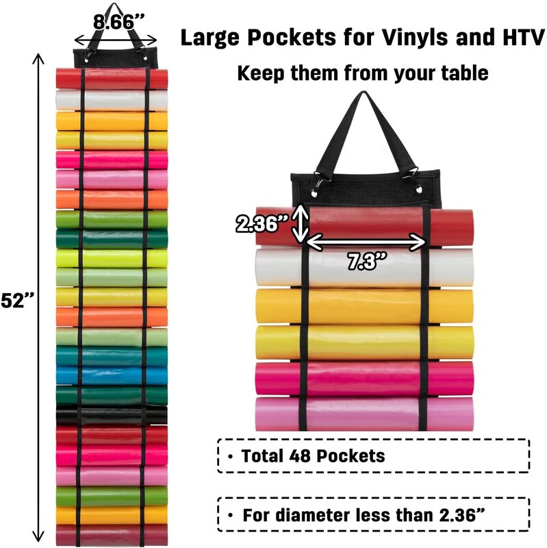 Vinyl Roll Organizer Hanging Storage with 48 Roll Compartments Wall-Mount Vinyl Holder Bag Almacenamiento y Organización