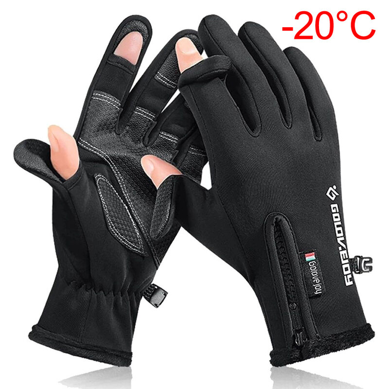 Водонепроницаемые зимние перчатки для рыбалки, ветрозащитные мужские и женские перчатки с откидной крышкой и двумя пальцами, бархатные теплые защитные перчатки для рыбалки