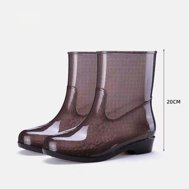 Sepatu hujan wanita, sepatu kerja sol lembut anti Slip atasan tinggi empat musim tanpa garis warna Jelly transparan