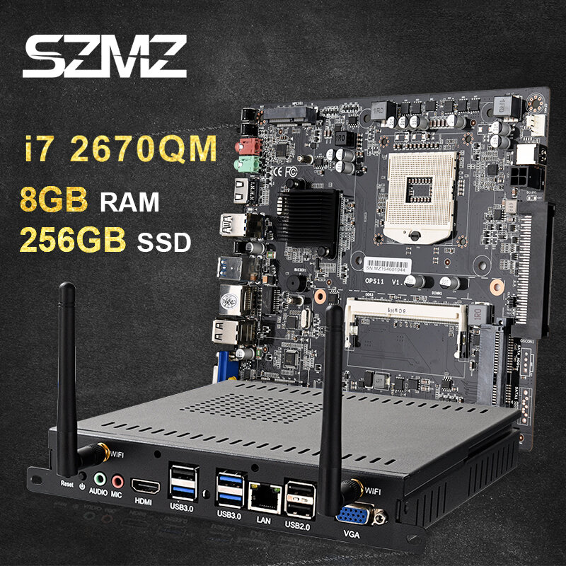 OPS 11คอมพิวเตอร์ขนาดเล็ก i7 Intel Core DDR3 2670QM 128GB/256GB Windows คอมพิวเตอร์แป้นพิมพ์กันน้ำ, 4K 60Hz HDMI VGA Win 10 MiniPc Gamer Linux