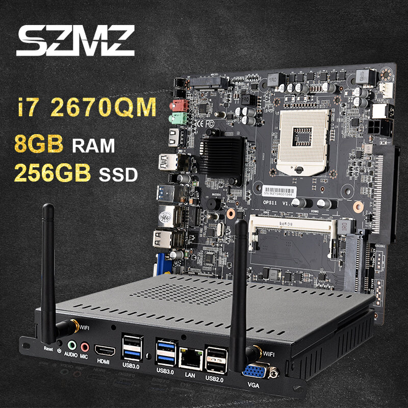 OPS 11 Mini rdzeń komputer Intel i7 2670QM DDR3 128GB/256GB Windows 10 Pro komputer do gier, 4K 60Hz HDMI VGA wygrać 10 Minipc Gamer Linux