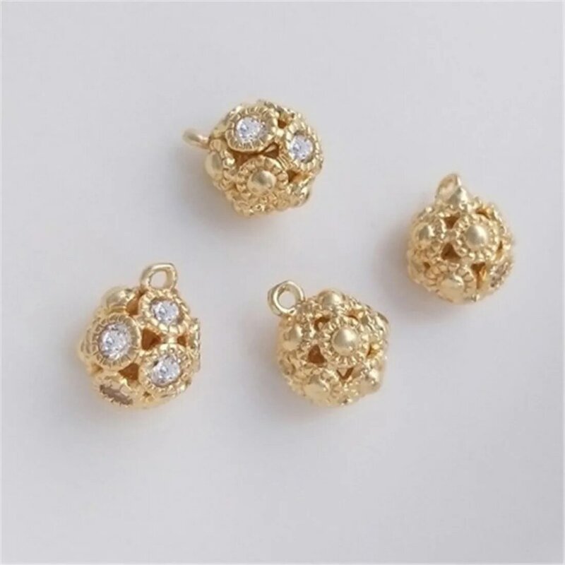 Zkeys-Perles incrustées en or 14 carats, accessoires de bricolage de bracelets, boucles d'oreilles, pendentifs, creux enveloppés, fleur faite à la main