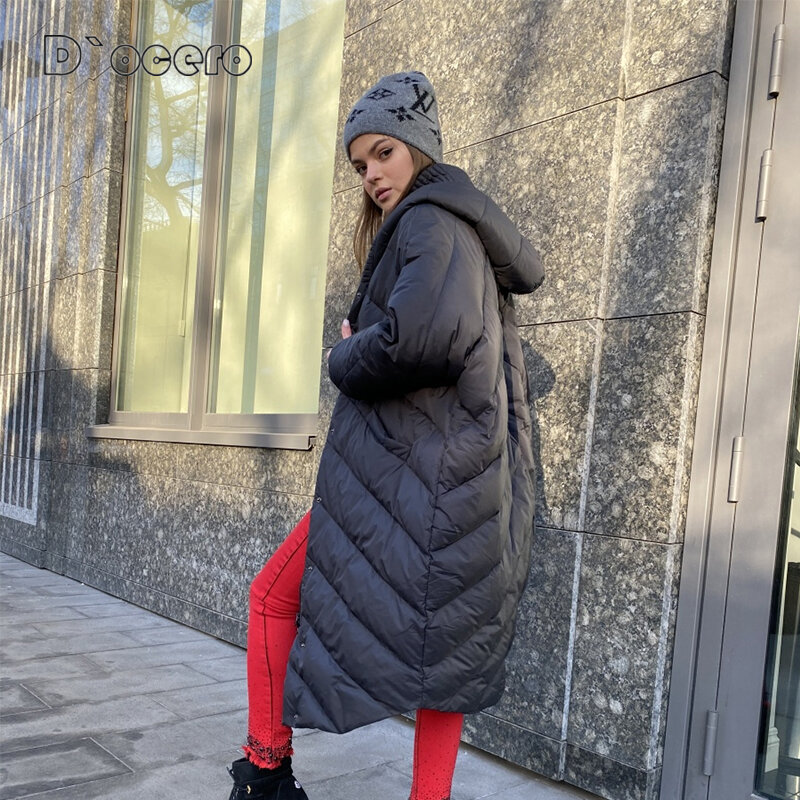 D`OCERO 2022 Fashion Loose Women's Winter Down Jacket Hooded Warm Winter Coat Large Size Parkas Female Windproof  Long Overcoat