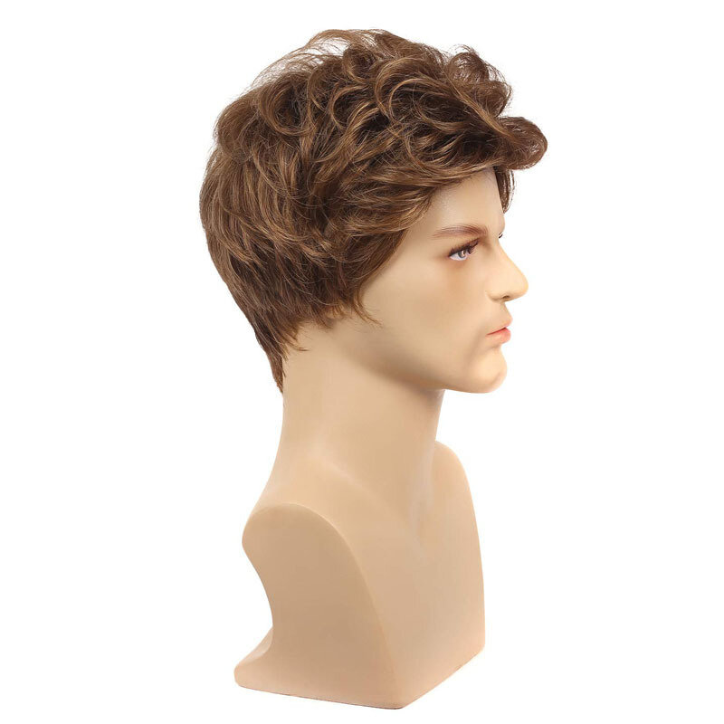 Синтетический короткий коричневый кудрявый парик с челкой для мужчин, термостойкий, для косплея, ежедневный стиль, искусственные волосы